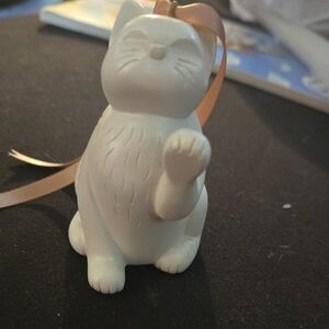 White Cat Figurine with Ribbon